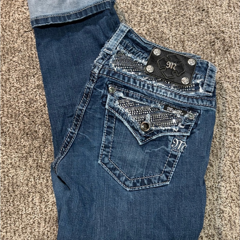 Miss Me Blue Embellished Cropped Jeans